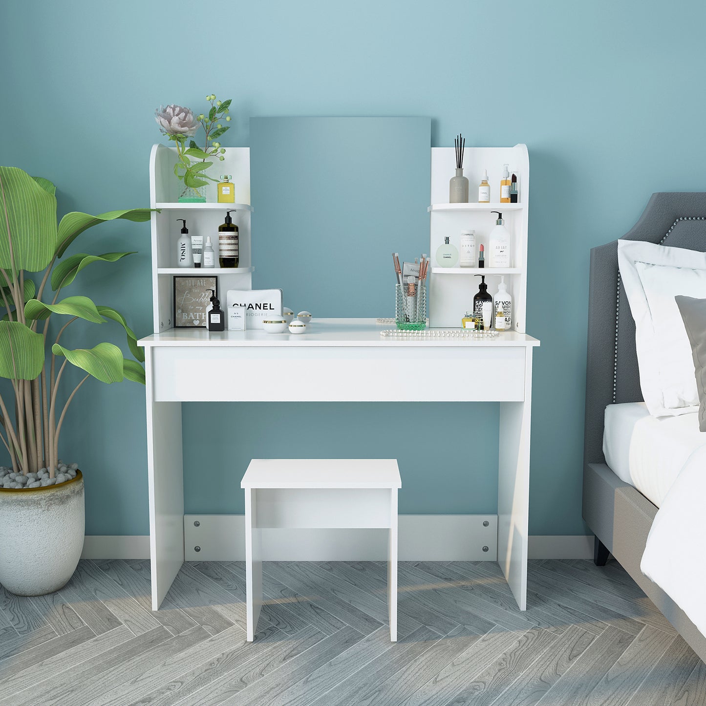 Dressing Table Set, Large Storage Space, Providing Mirror, Drawer, Stool