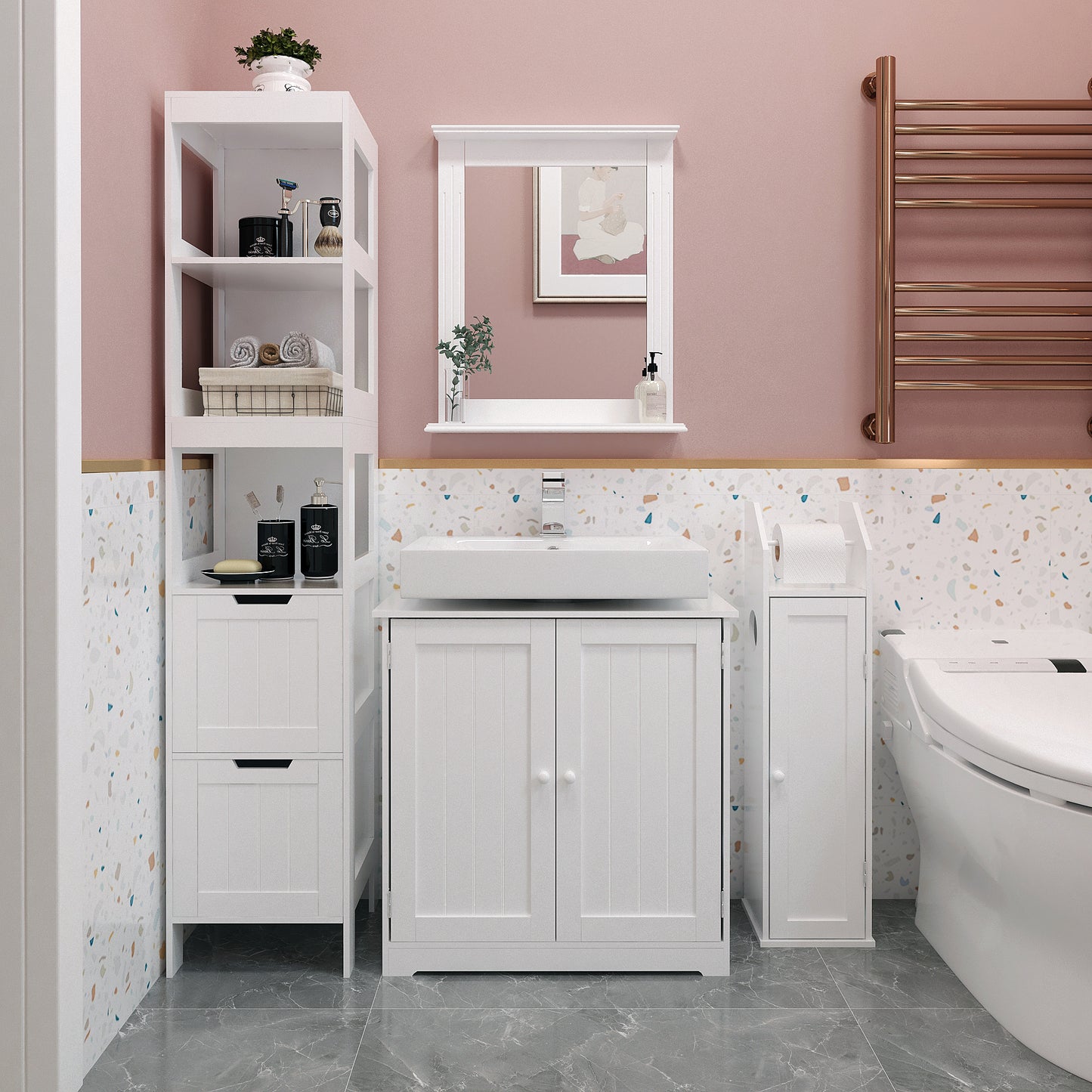 Simple Bathroom Cabinet, White Color, 2 Doors