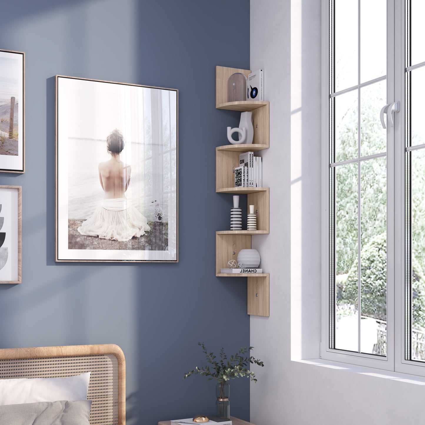 Rounded Wall Shelf, Grey and Oak, Easy to Assmeble