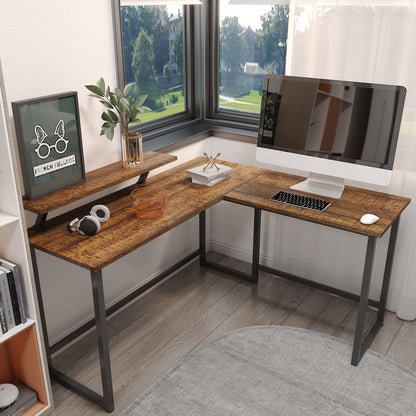 Retro Industrial Computer Table£¬L-shaped, with Monitor Stand