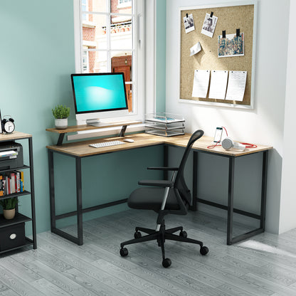 Retro Industrial Computer Table£¬L-shaped, with Monitor Stand