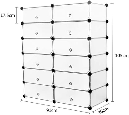 DIY Multi-functional PP Shoe Rack, 12 Cubes, Black / White Color