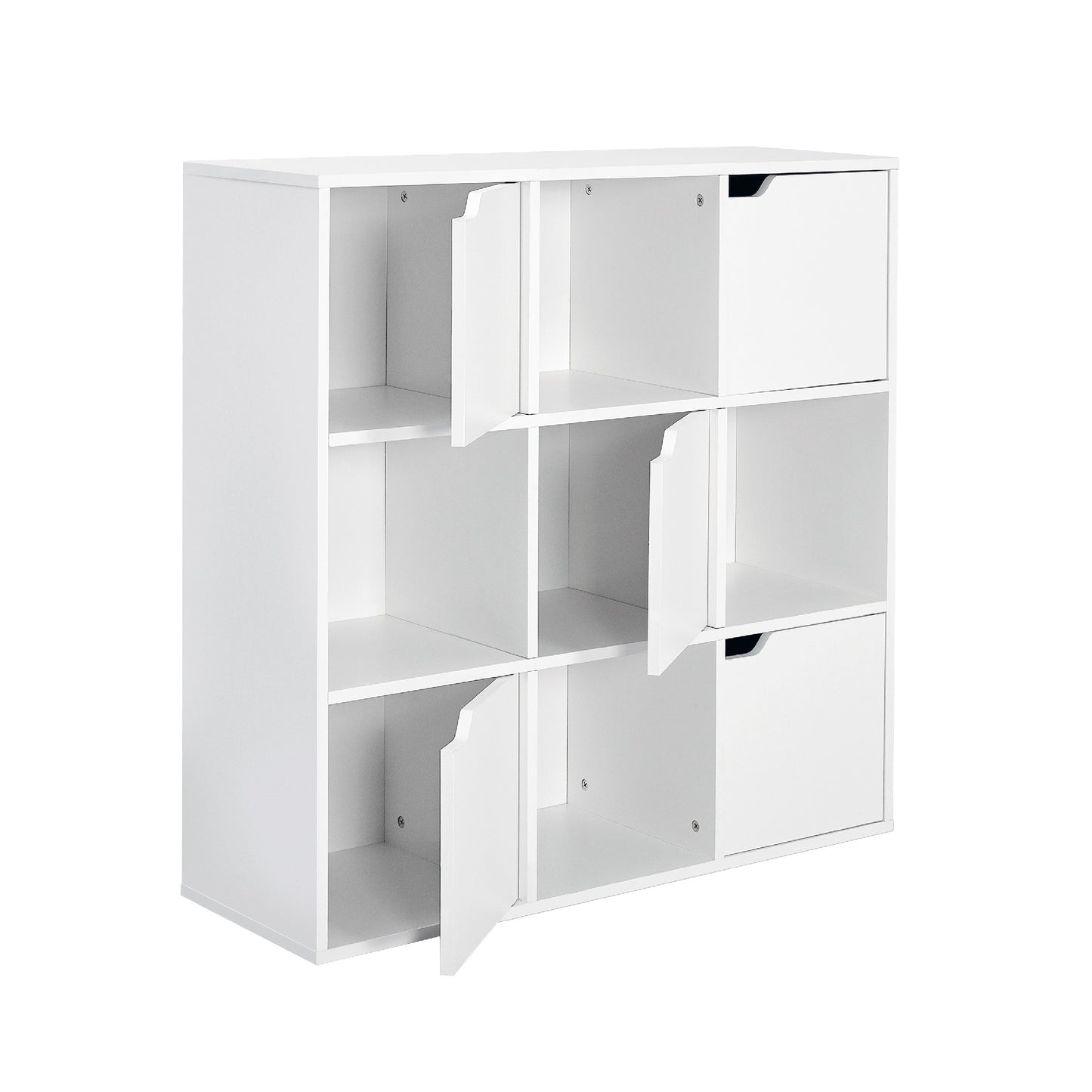 Modern Bookcase, 9 Opening Storage Cubes and Doors