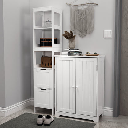 Simple Bathroom Cabinet, White Color, The Upper Open Space, 2 Drawers