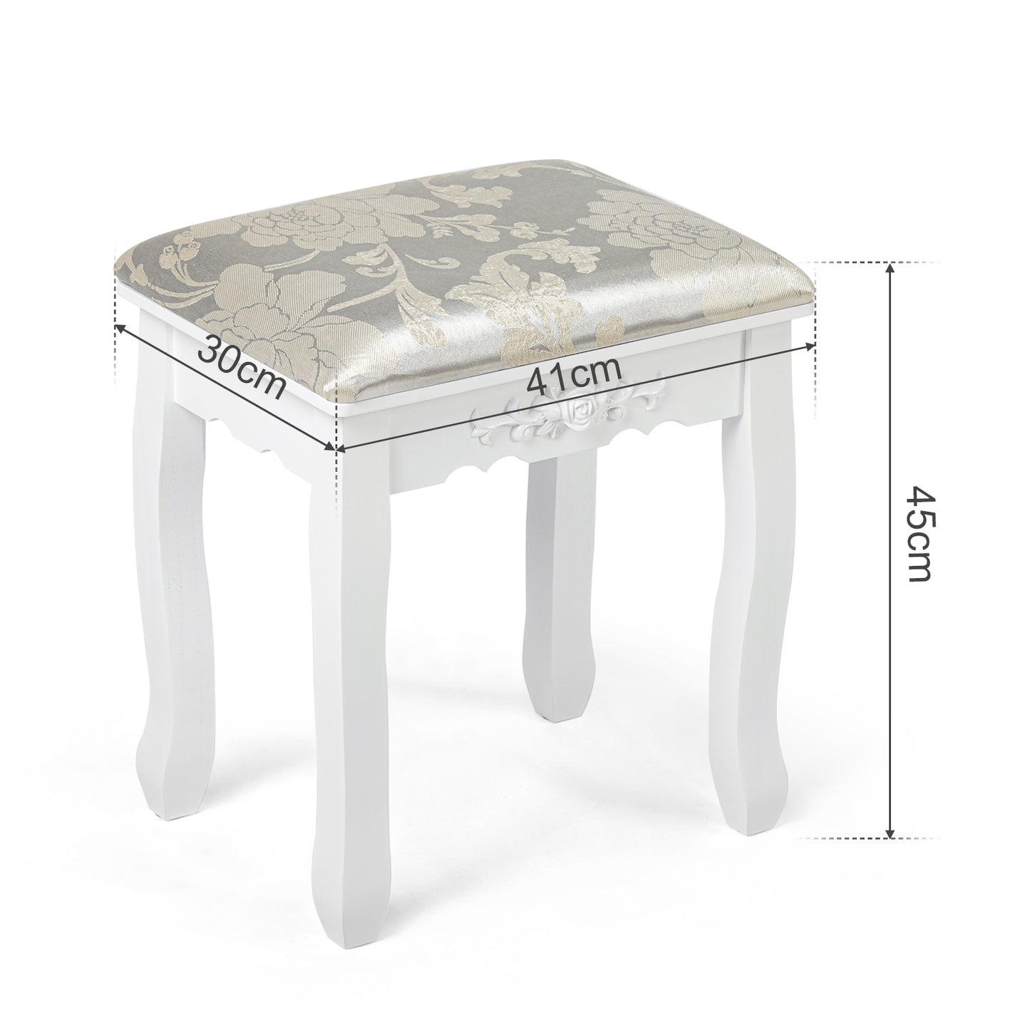 Modern Dressing Table, White Color, with 3 Rotating Mirrors and Stool