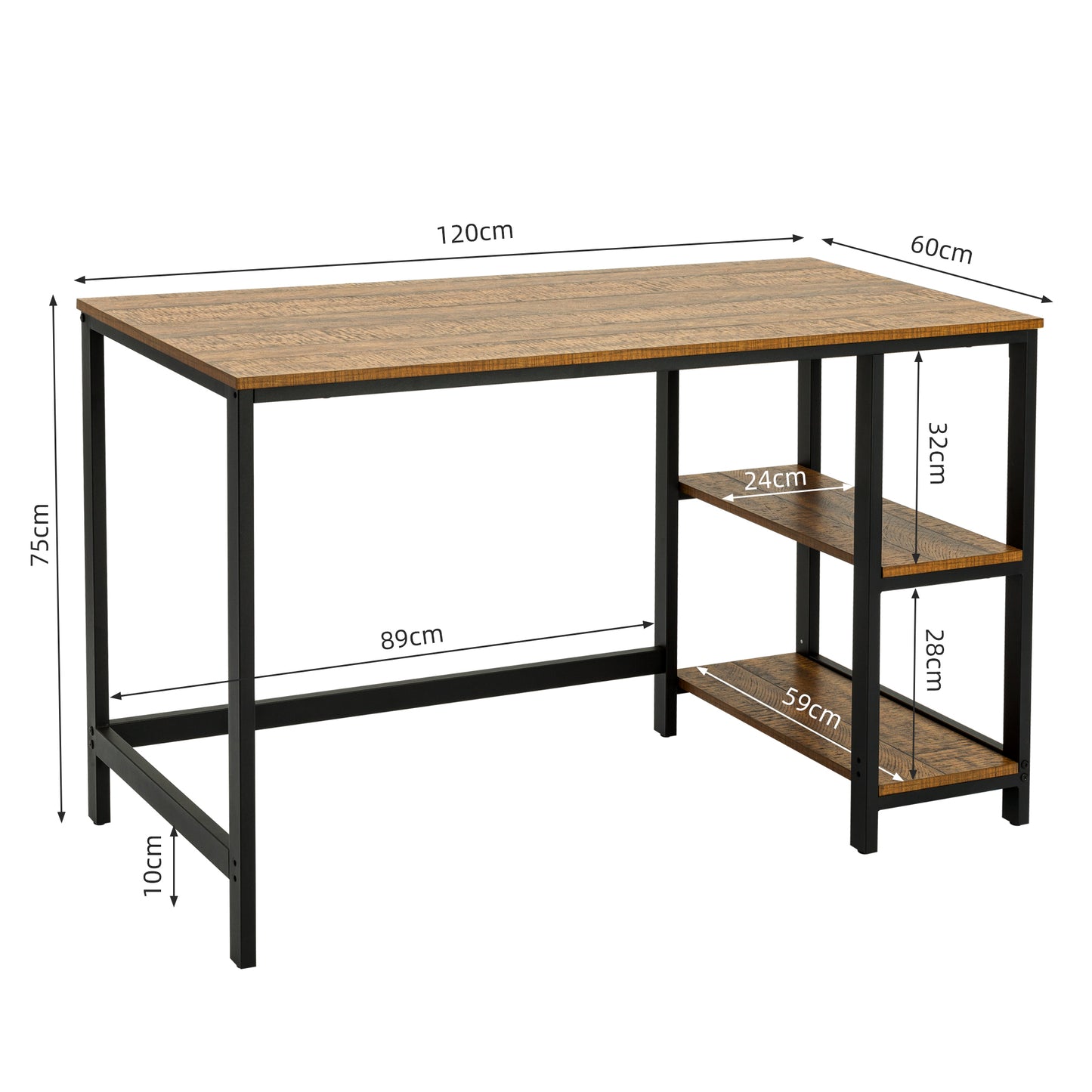 Retro Industrial Computer Table for Home Office, with Open Storage Spaces