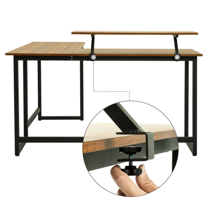 Retro Industrial Computer Table£¬L-shaped, with Monitor Stand