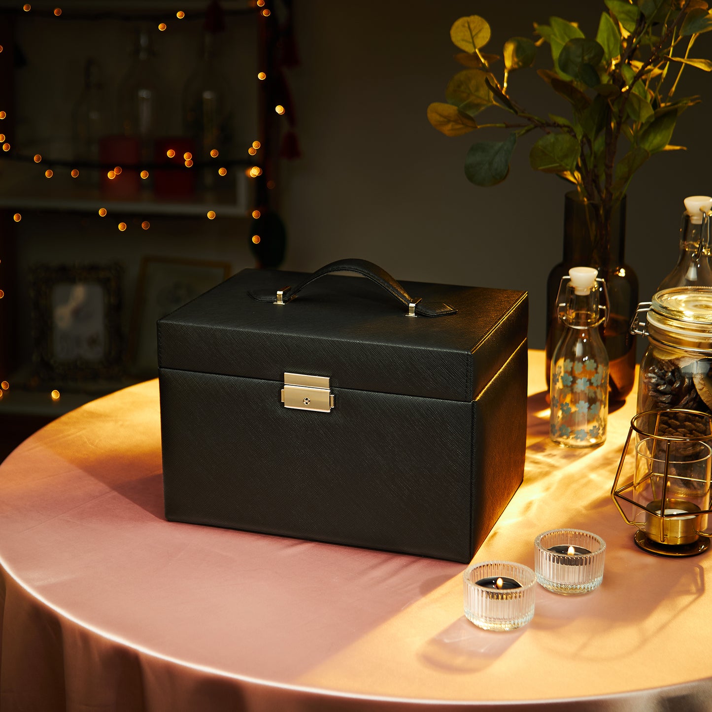 Jewellery Box, Pink/Black/Grey Color, Classic Design