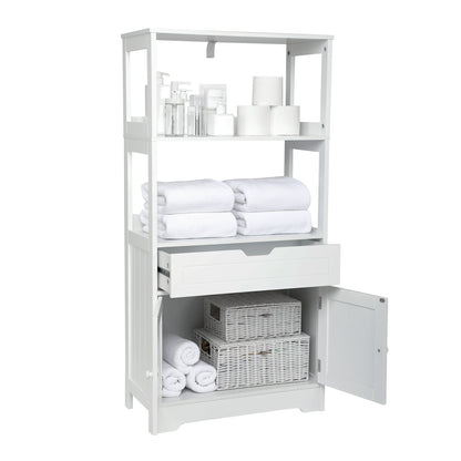 Simple Bathroom Cabinet, White Color, The Upper Open Space, Single Drawer and Door