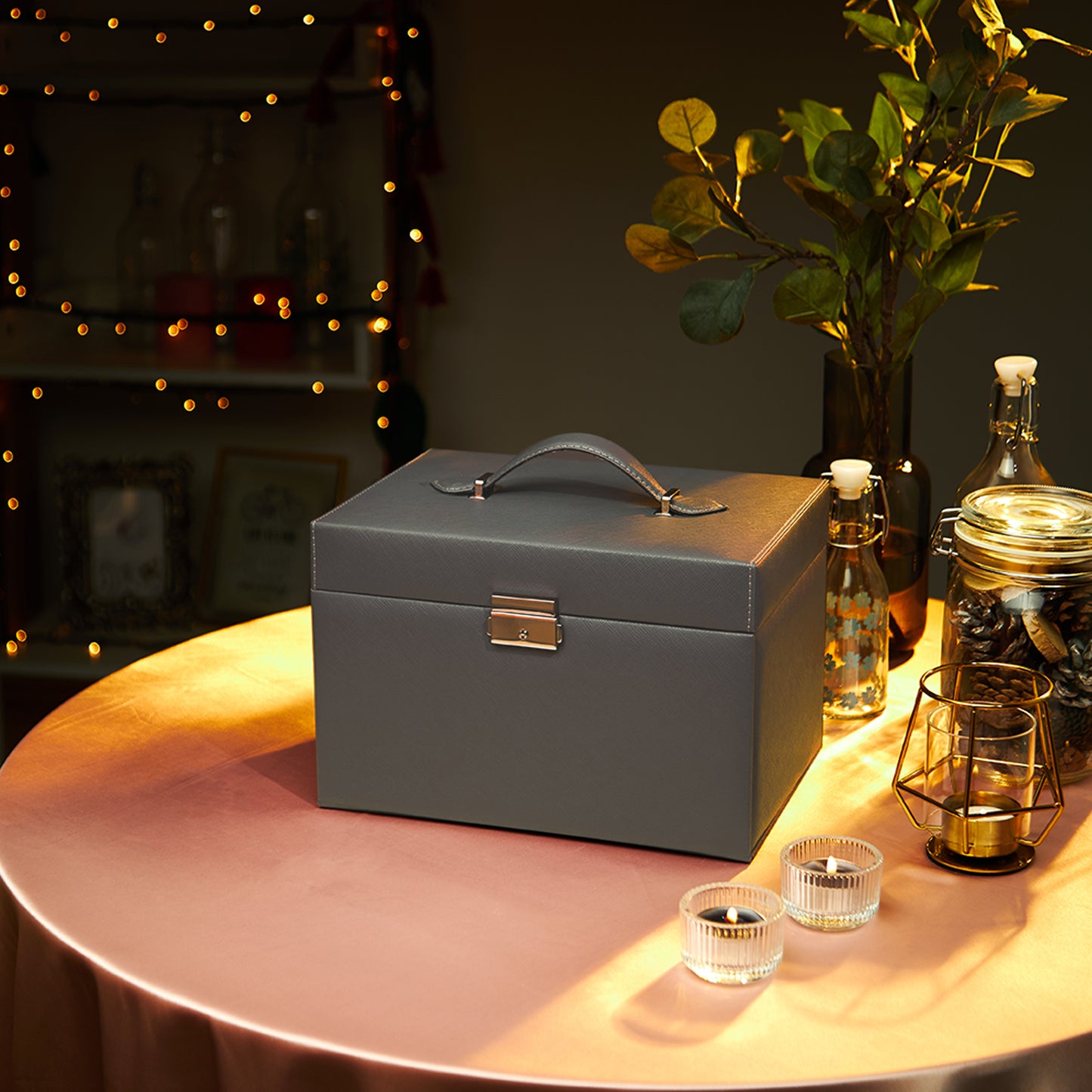 Jewellery Box, Pink/Black/Grey Color, Classic Design