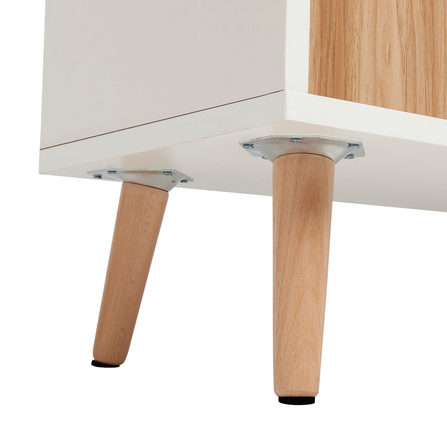 Modern Storage Cabinet, White and Oak Color Matching, 3 Doors and Single Drawer