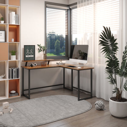 Retro Industrial Computer Table£¬L-shaped, with Monitor Stand