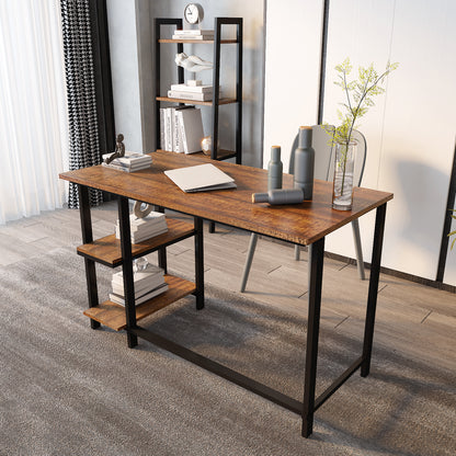 Retro Industrial Computer Table for Home Office, with Open Storage Spaces