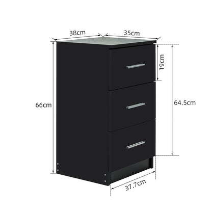 Bedside Cabinet, White/ Black Color, Matte Coating, 3 Drawers
