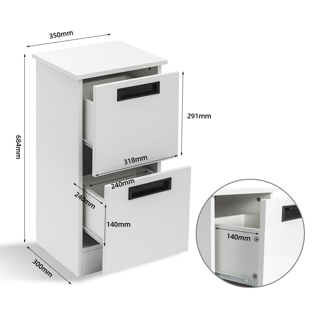 Freestanding Bathroom Cabinet, 2 Drawers and Black Pulls