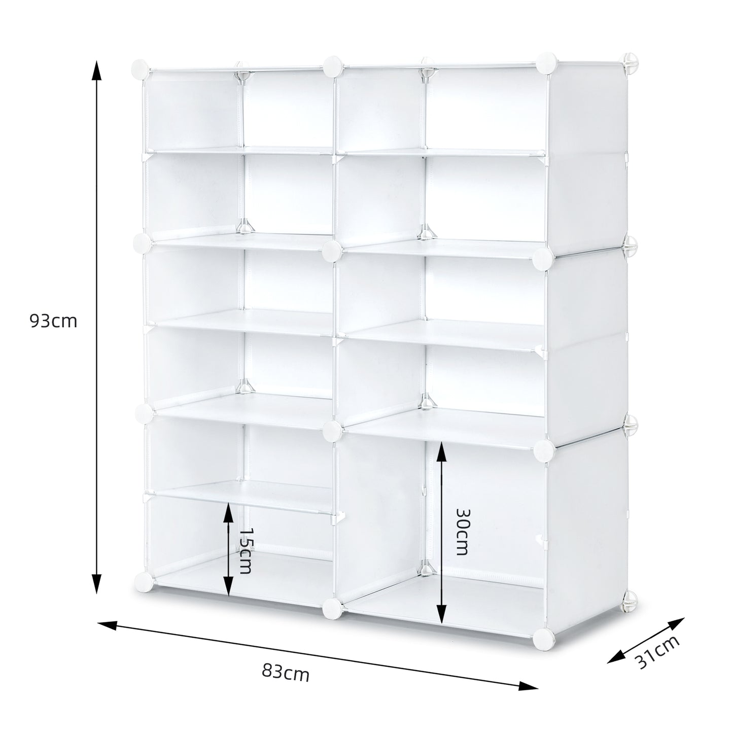 DIY Multi-functional PP Shoe Rack, 12 Cubes, Black / Milky Color