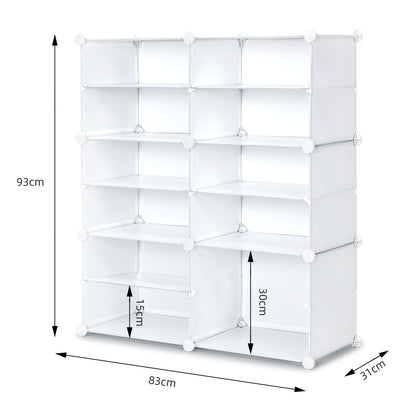 DIY Multi-functional PP Shoe Rack, 12 Cubes, Black / Milky Color