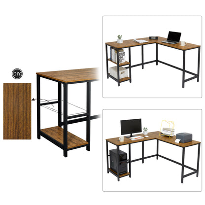 Retro Industrial Computer Table£¬L-shaped, with Open Storage Spaces