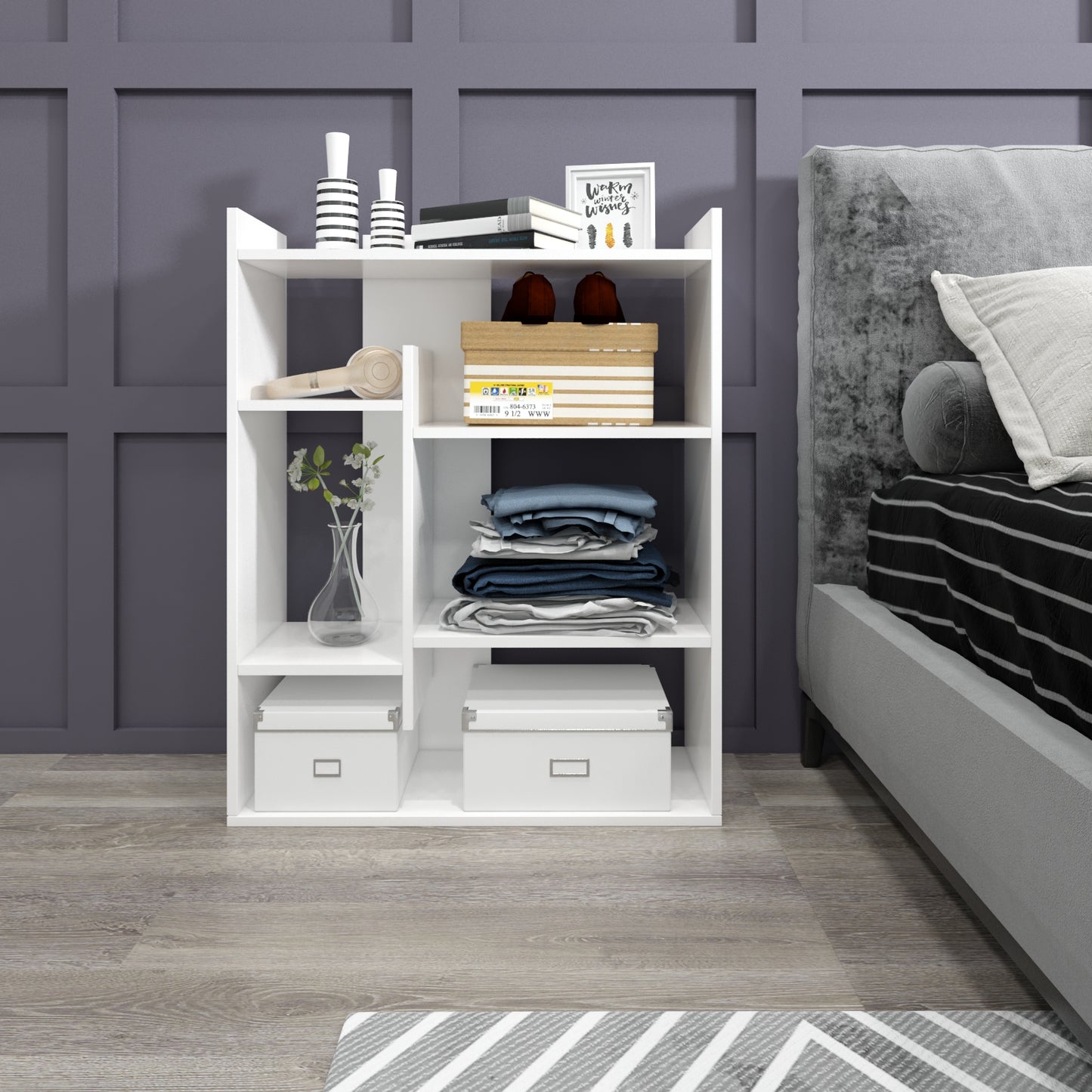 Bookshelf, Bookcase with 4-Tier Display Shelves Modern Wooden