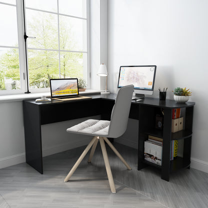 Black L-shaped Computer Corner Desk, with 2 Storage Shelves