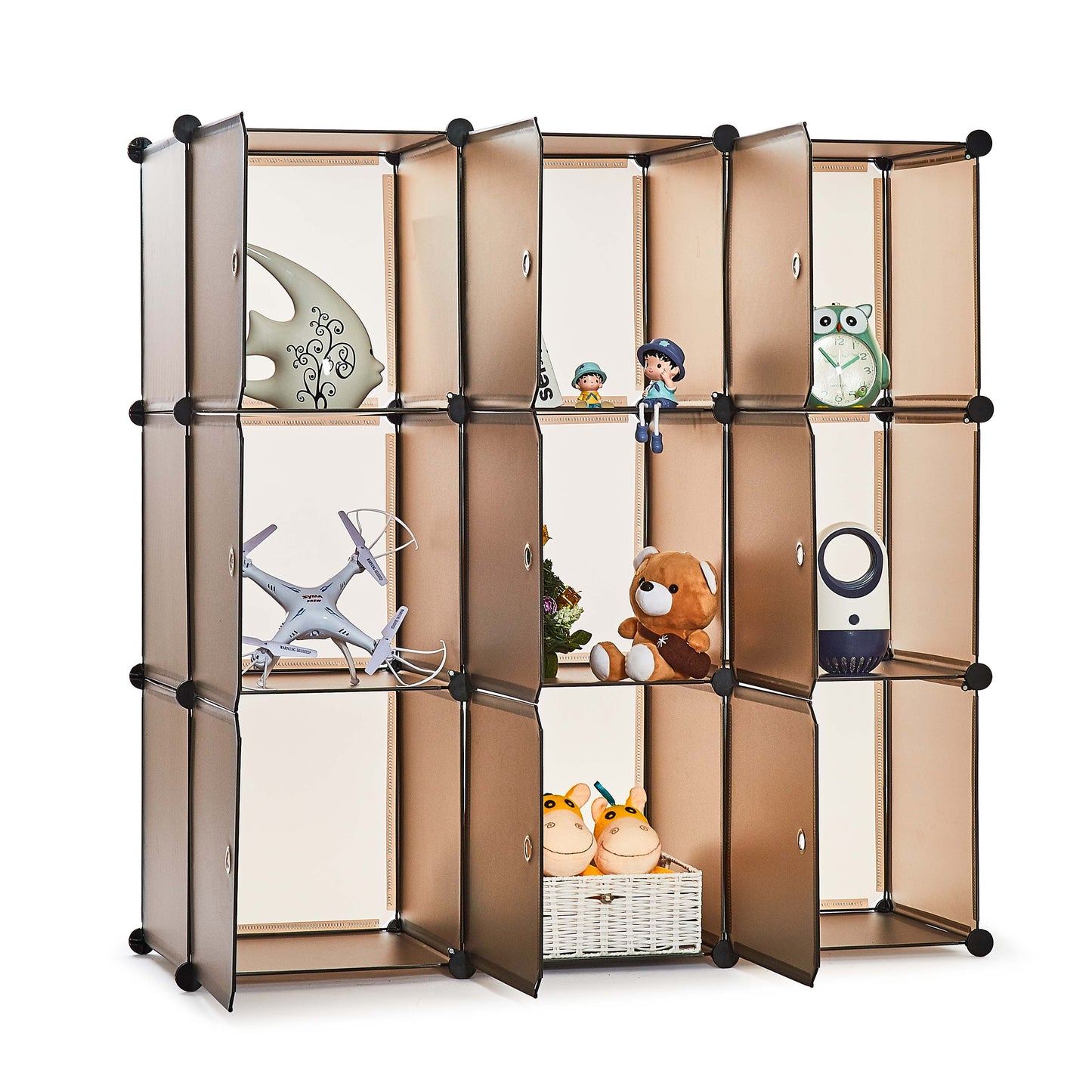 Bedroom PP Storage Wardrobe, 12 Cubes/20 Cubes, Coffee Color and Transparent