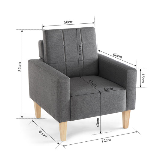 Modern Armchair, Dark Grey Color, Solid Wood Frame Inside