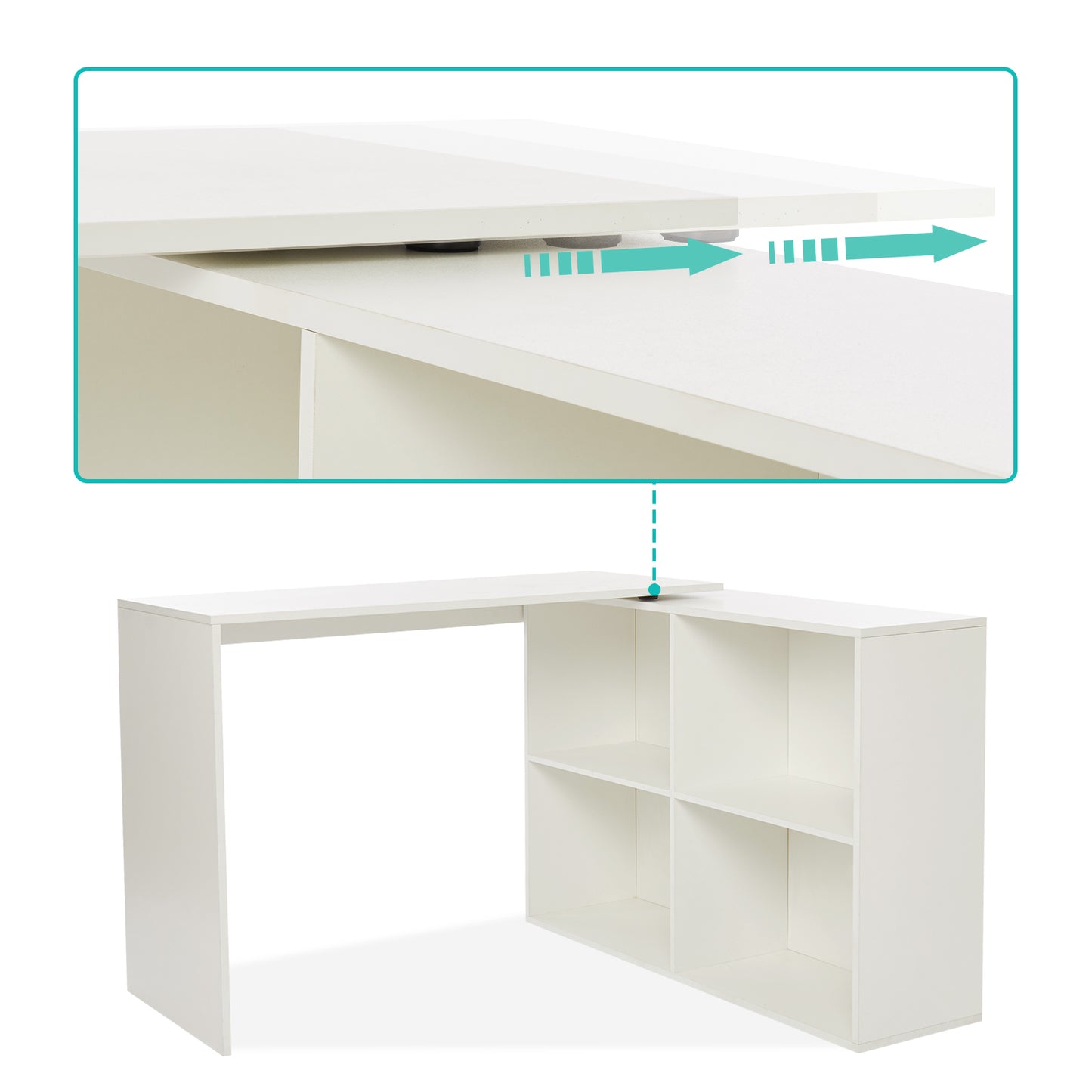 Mondeer L Shaped Desk, 41.7 Inch 360° Rotating Computer Desk with Storage Shelves for Study Home Office Living Room (White)