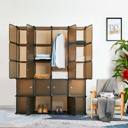 Bedroom PP Storage Wardrobe, 12 Cubes/20 Cubes, Coffee Color and Transparent