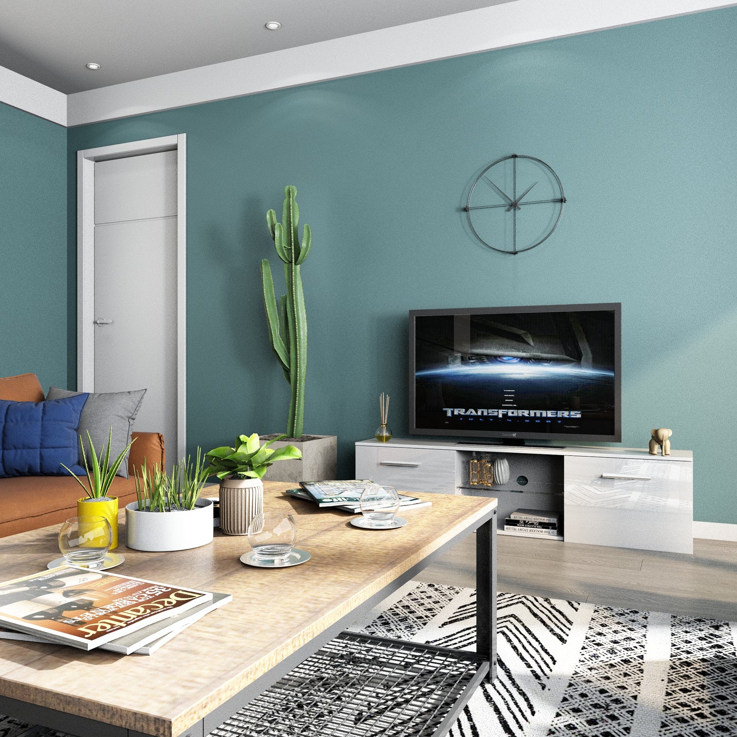 LED TV Cabinet, Black/White Color, Large Storage Space