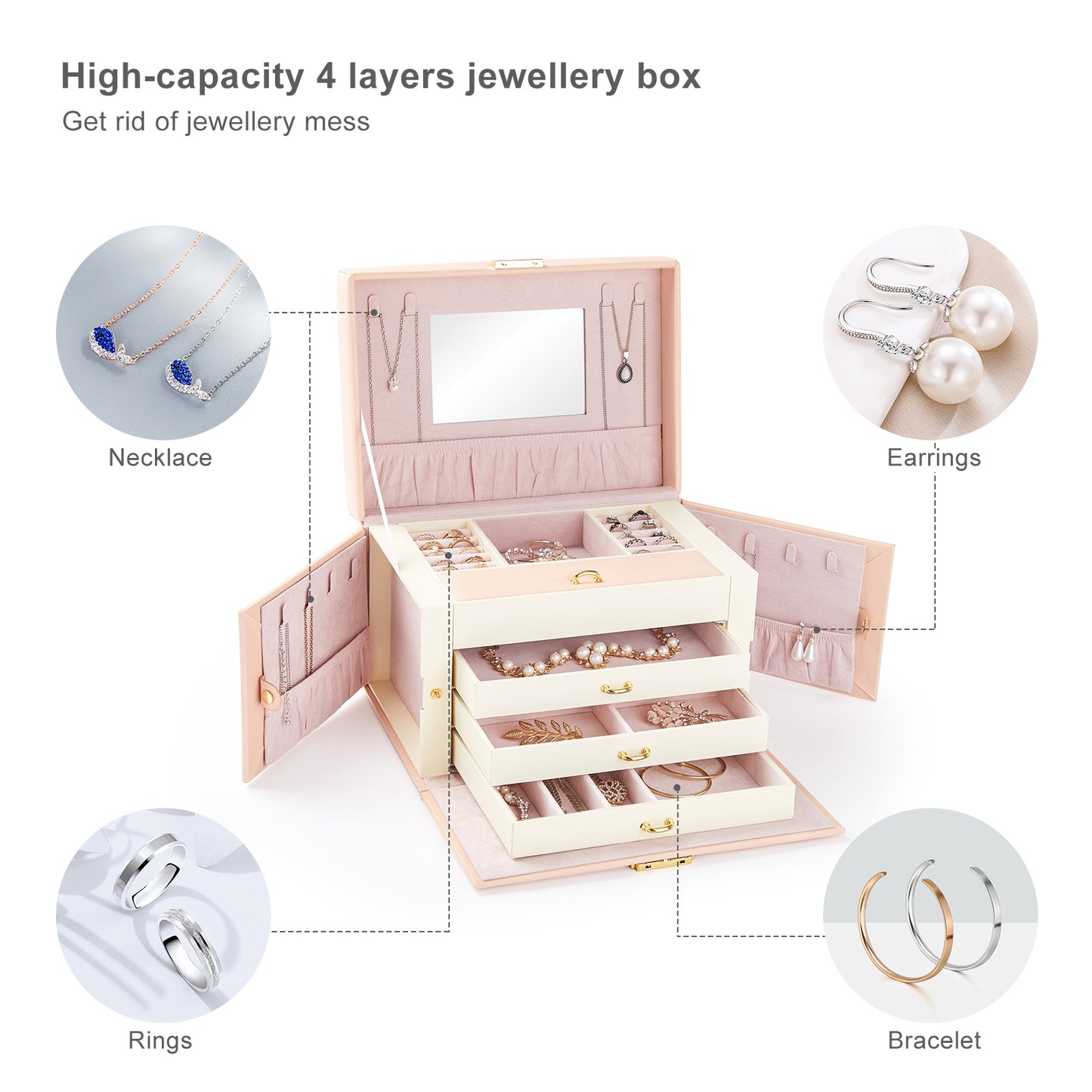 Jewellery Box, Pink/Black/Grey Color, Classic Design