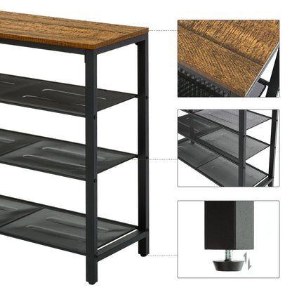 Retro Industrial Shoe Rack, Four-layer Design, Balck Painted Iron