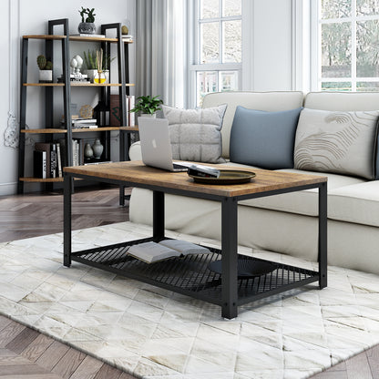 Retro Industrial Coffee Table, Antique / Warm Grey Wood Grain Color