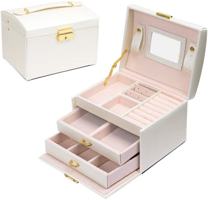 Modern Jewellery Box, Black/White/Pink Color, Has Partitions and a Small Mirror