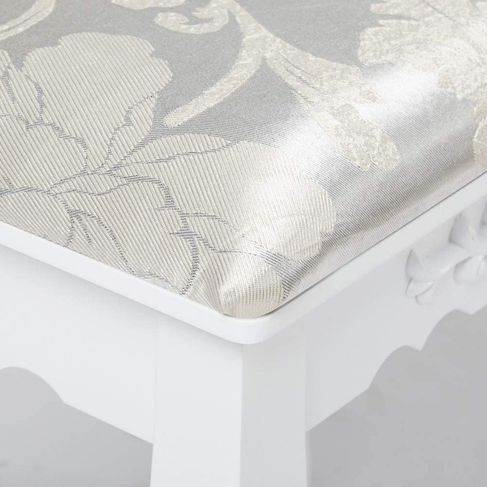 Dressing Table Stool, White Color, Padded Baroque Printing