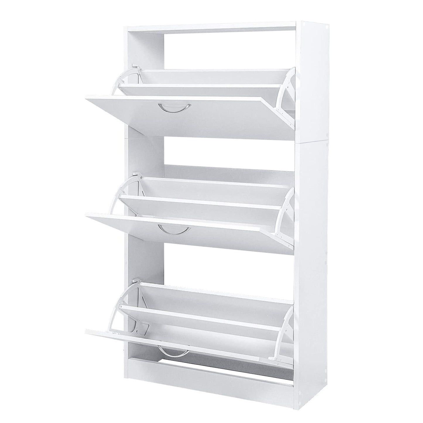 Modern Shoe Rack, Brown/Natural/White Color, 3 Drawer Flaps