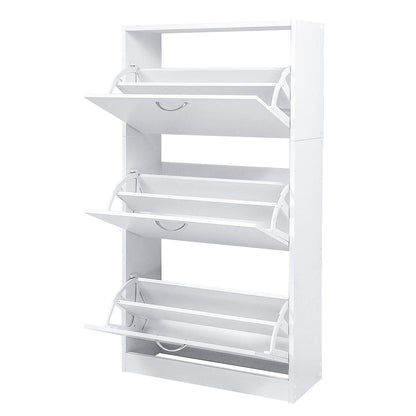 Modern Shoe Rack, Brown/Natural/White Color, 3 Drawer Flaps