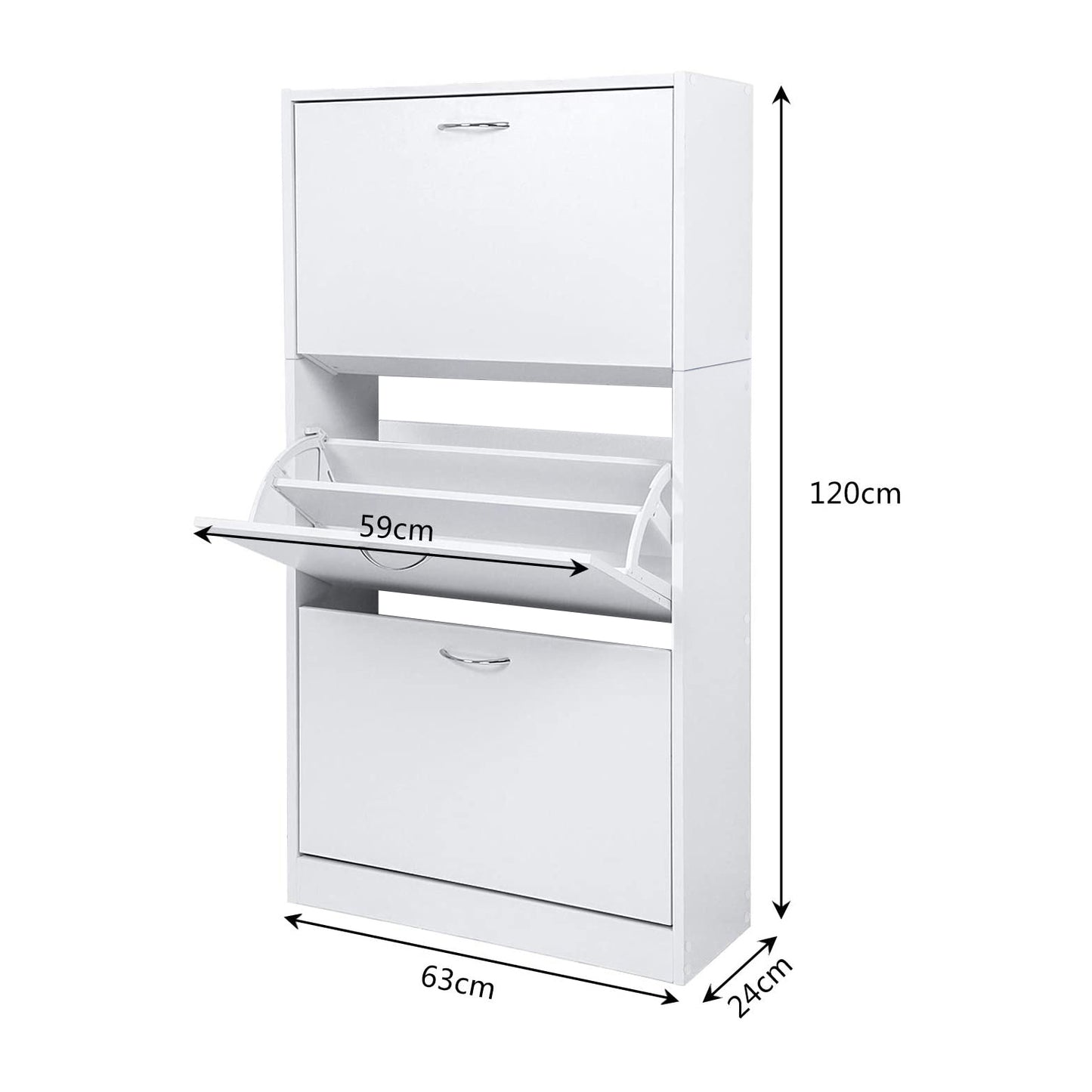 Modern Shoe Rack, Brown/Natural/White Color, 3 Drawer Flaps