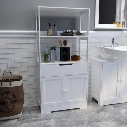 Simple Bathroom Cabinet, White Color, The Upper Open Space, Single Drawer and Door