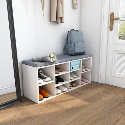 Modern Shoe Bench in Grey/ White Color, Organizer Unit