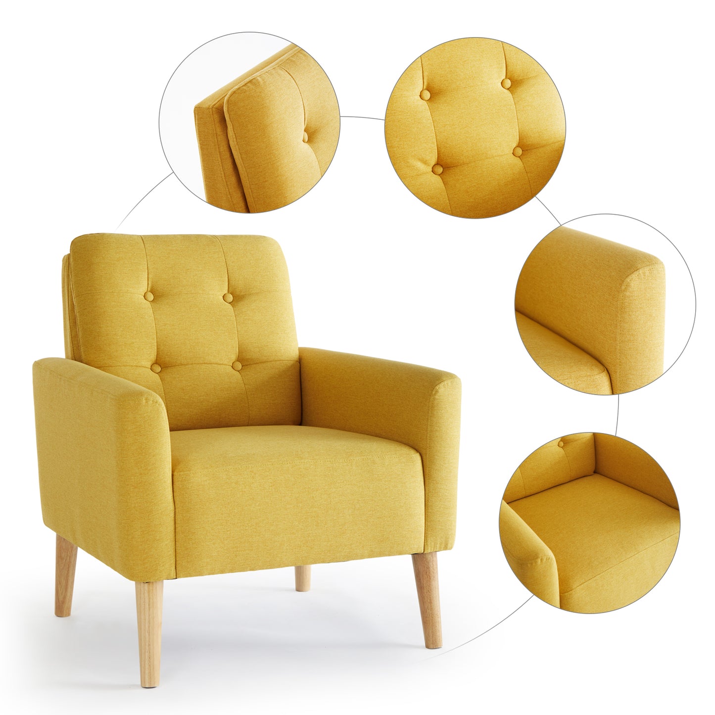 Style Armchair, Grass Green/Lemon Yellow Color, Solid Wood Legs