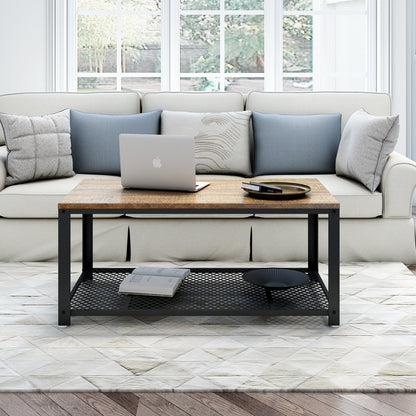 Retro Industrial Coffee Table, Antique / Warm Grey Wood Grain Color