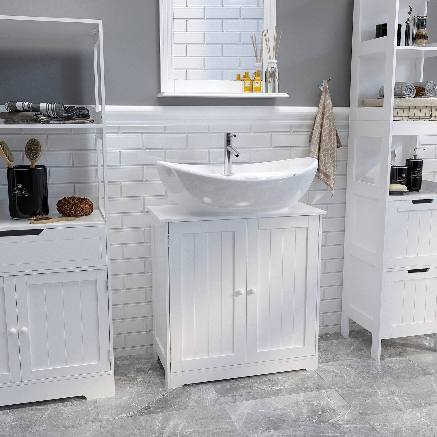 Simple Bathroom Cabinet, White Color, 2 Doors