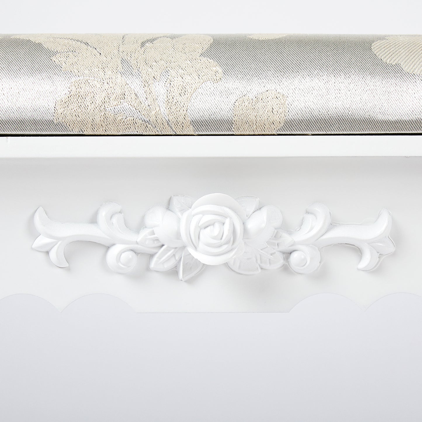 Dressing Table Stool, White Color, Padded Baroque Printing