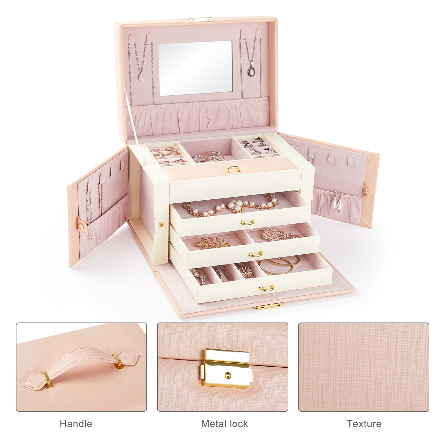 Jewellery Box, Pink/Black/Grey Color, Classic Design