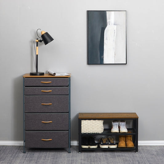 Retro Industrial Shoe Bench, Multi-layer Design, Black Painted Iron Mesh