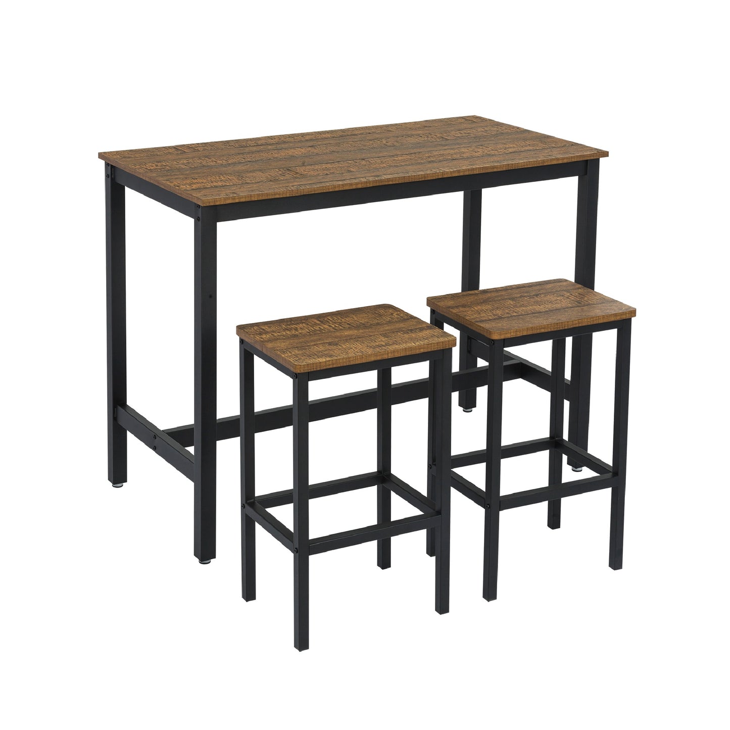 Retro Industrial Bar Table Sets, Dark Wood Grain Color