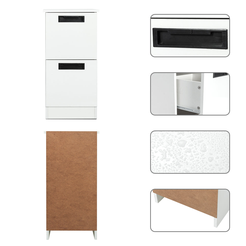 Freestanding Bathroom Cabinet, 2 Drawers and Black Pulls