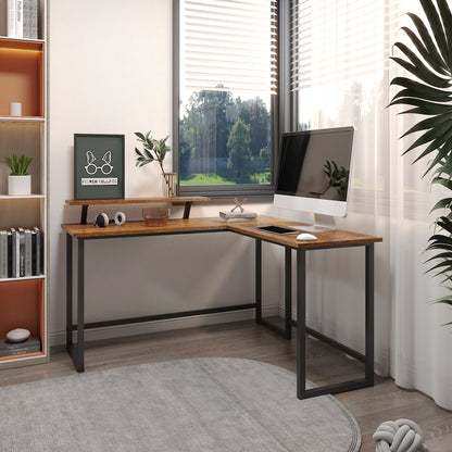 Retro Industrial Computer Table£¬L-shaped, with Monitor Stand