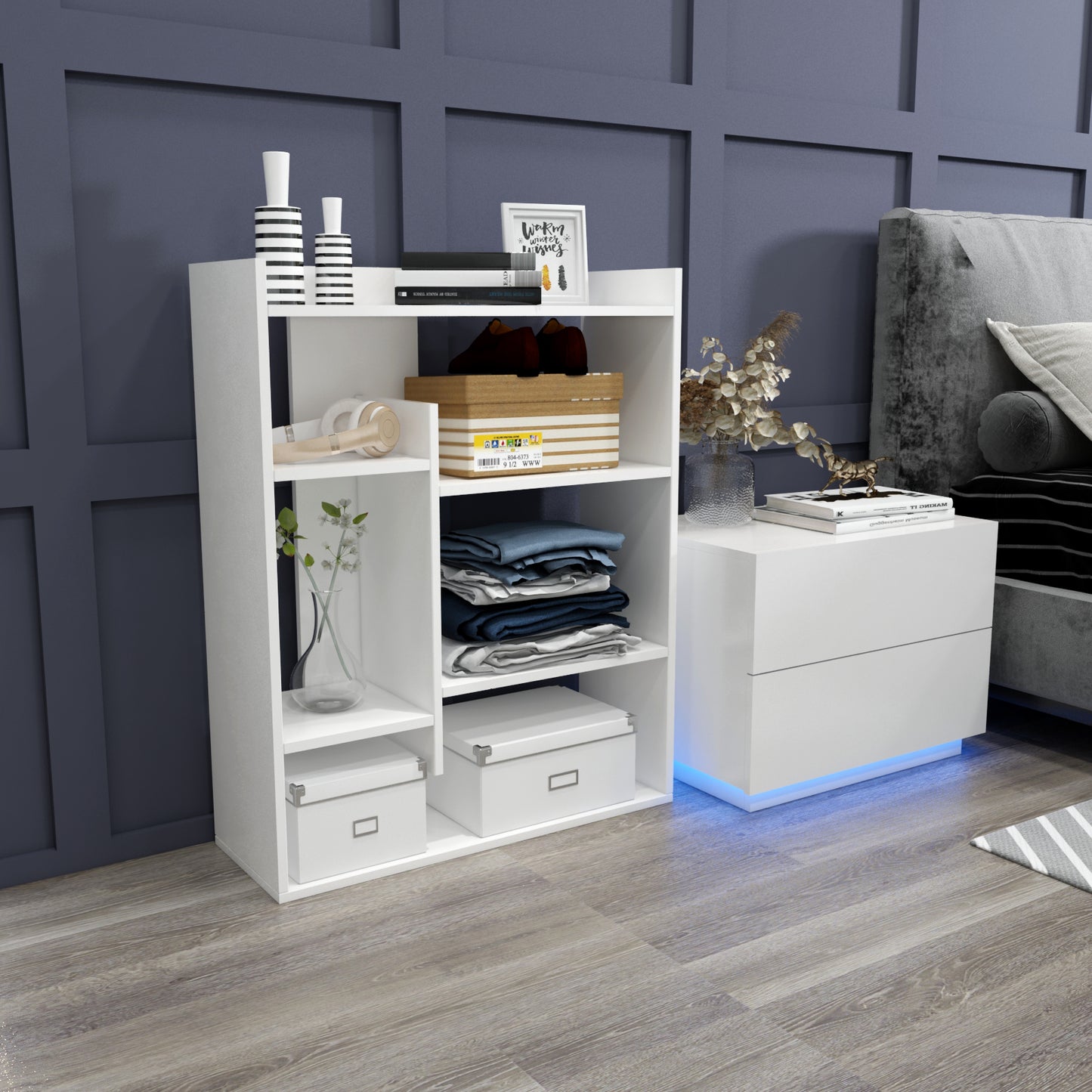 Bookshelf, Bookcase with 4-Tier Display Shelves Modern Wooden