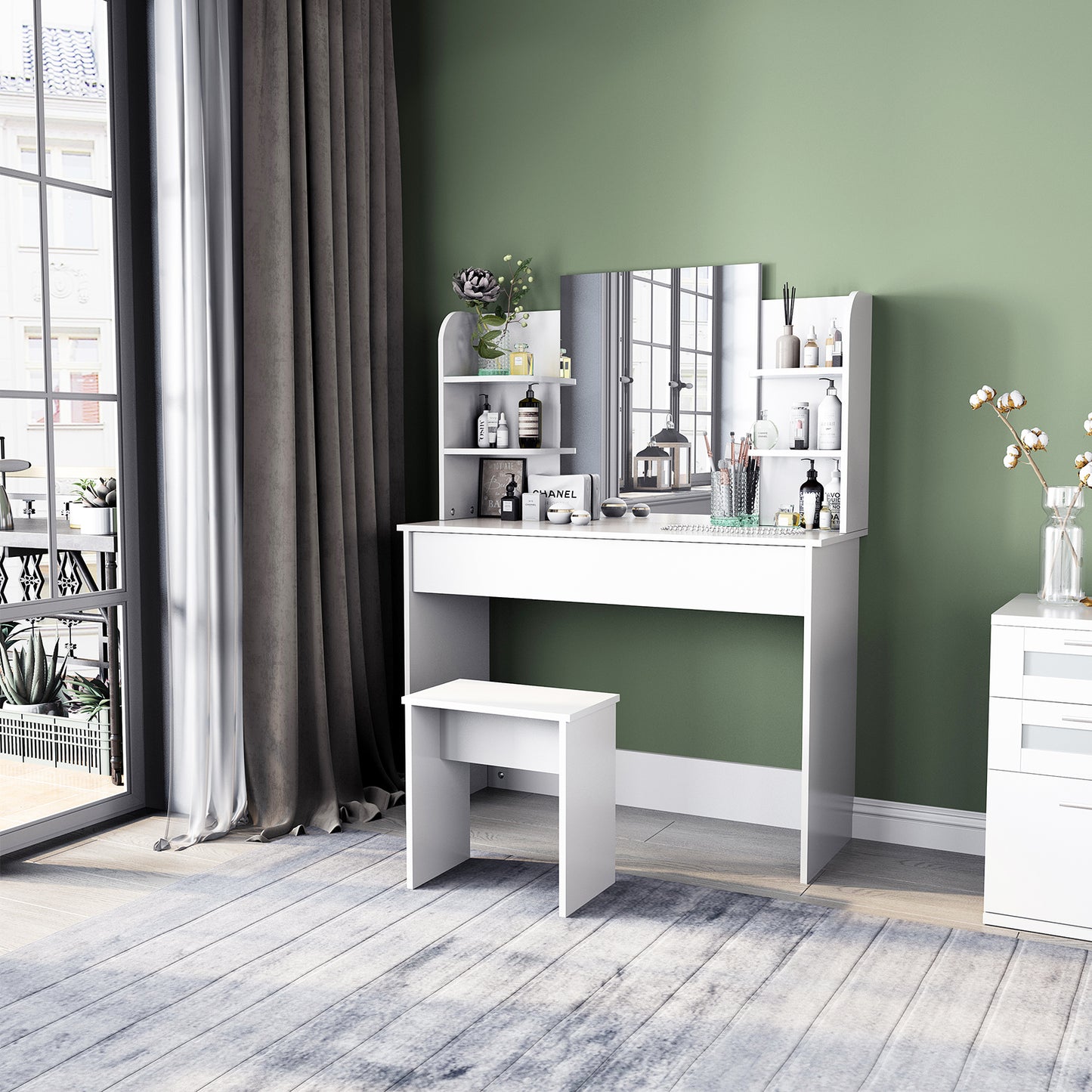 Dressing Table Set, Large Storage Space, Providing Mirror, Drawer, Stool
